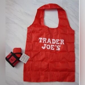New Trader Joe's Red Black Mini Micro Tote Folded 2 in 1 Reusable Shopping Bag